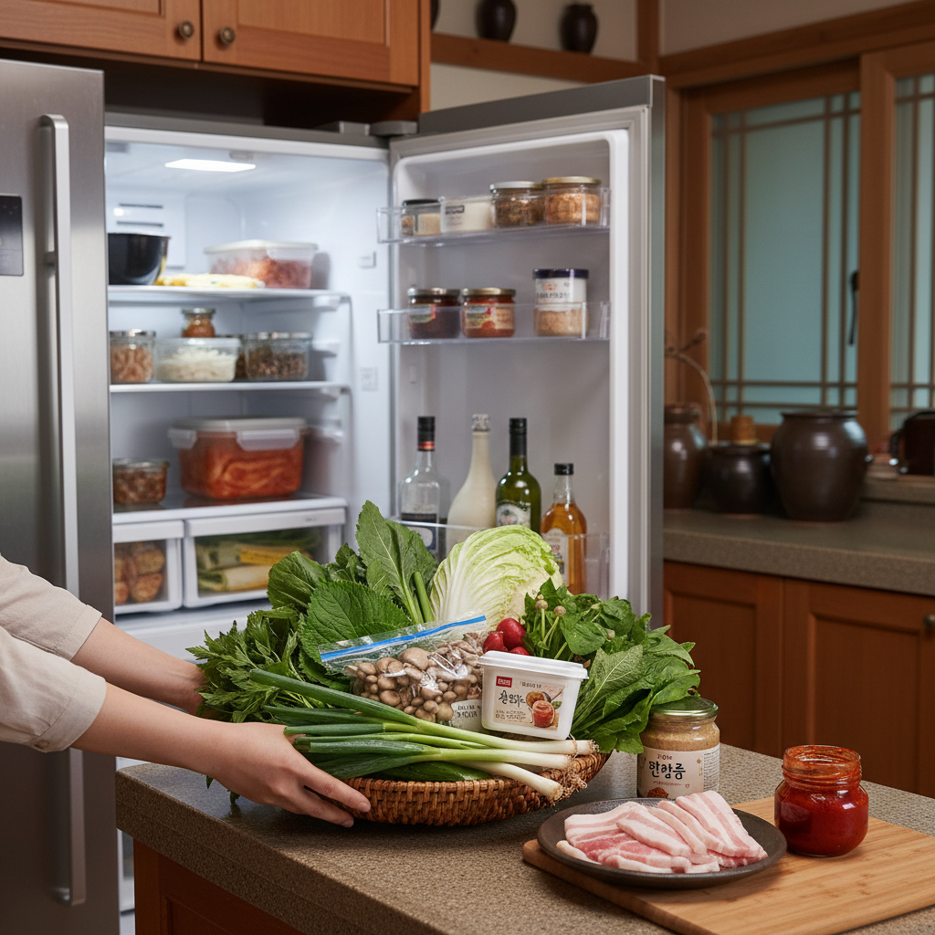 저녁 조리 시작 전에 한 번에 재료를 꺼내는 생성 이미지