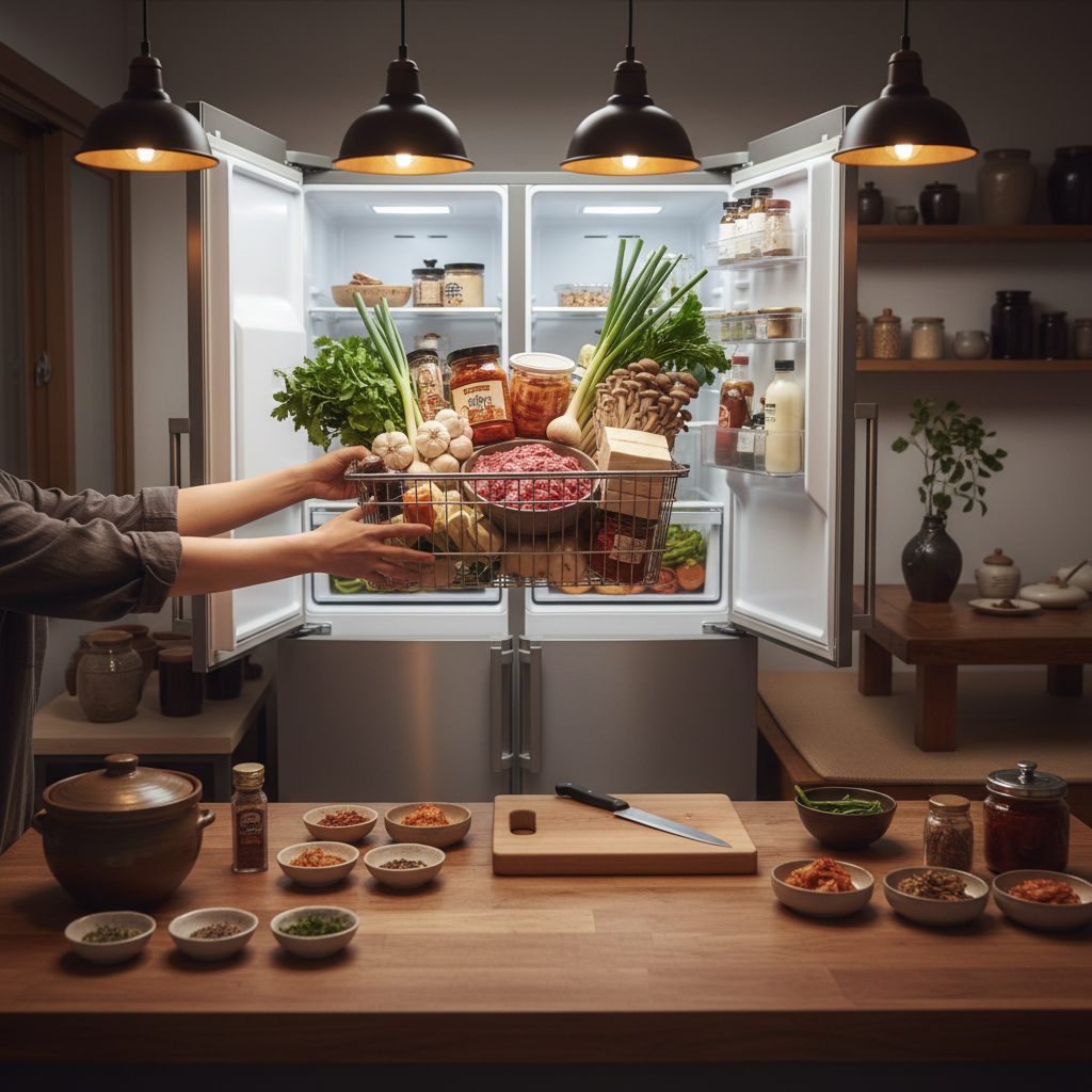 저녁 조리 시작 전에 한 번에 재료를 꺼내는 생성 이미지