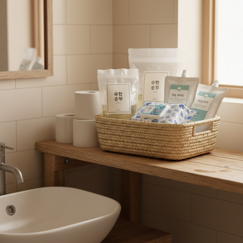 욕실용 보충분만 따로 모은 바구니 생성 이미지