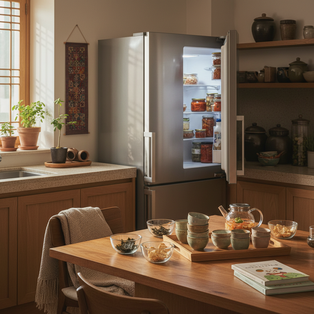 간식 후 남은 컵과 트레이를 바로 원래 자리로 돌려놓는 생성 이미지